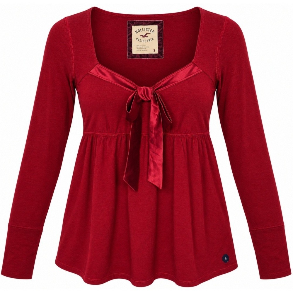 Hollister 25th Anniversary Y2K Babydoll Top Red Satin Bow Small NWT